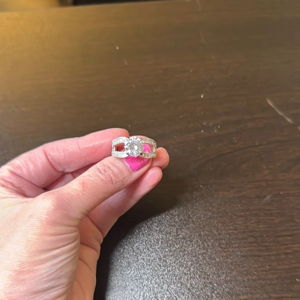 Silver Solitaire Diamond Ring with Side Accents